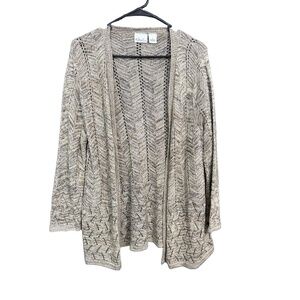 Kim Rogers Womens L Beige Brown Chevron Knit Cardigan Openwork Bohemian Coastal